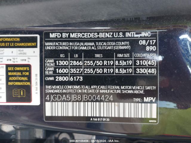 4JGDA5JB8JB004424 Mercedes-Benz GLE 350