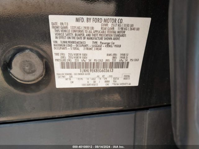 1LNHL9EK8EG603653 Lincoln MKS