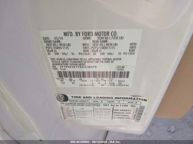 Ford F-150 Lariat 2014 1FTFW1ET7EKE38379 Image 9