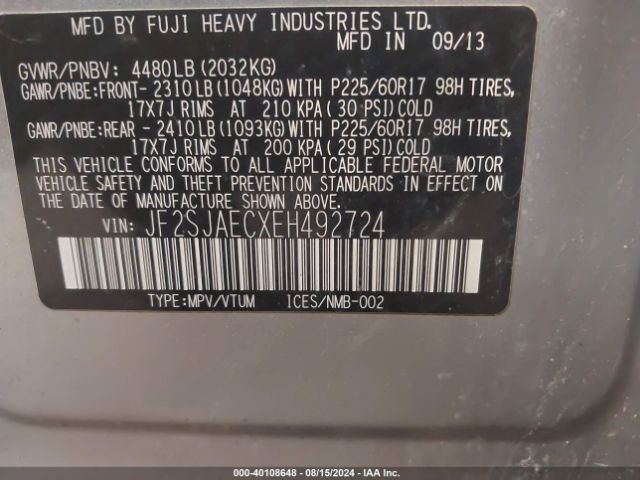 JF2SJAECXEH492724 Subaru Forester 2.5i Premium
