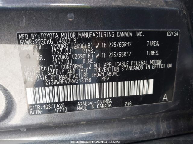 2T3RWRFV2RW213358 Toyota Rav4 Hybrid Xle