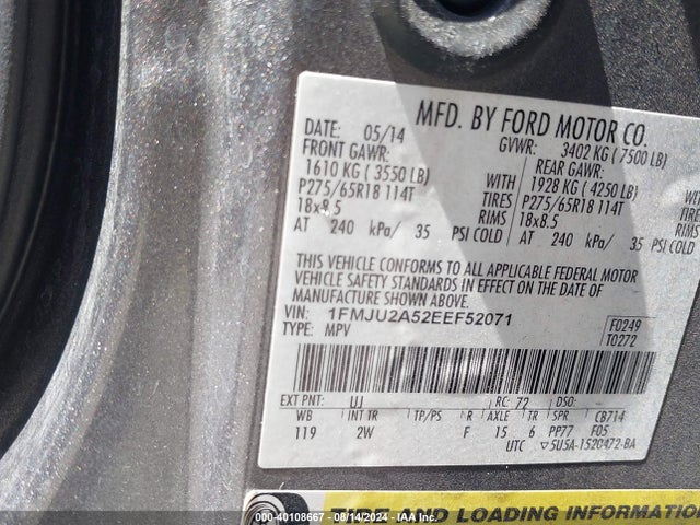 Ford Expedition Limited 2014 1FMJU2A52EEF52071 Image 9