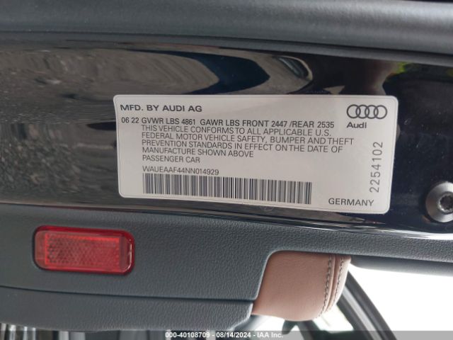 WAUEAAF44NN014929 Audi A4 Premium Plus 45 Tfsi S Line Quattro S Tronic