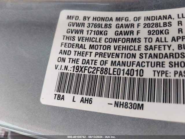 Honda Civic Sport 2020 19XFC2F88LE014010 Image 9