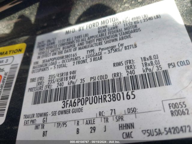 3FA6P0PU0HR380165 Ford Fusion Energi Se Luxury