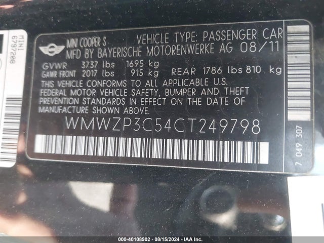 2012 MINI COOPER S WMWZP3C54CT249798 Photo 8