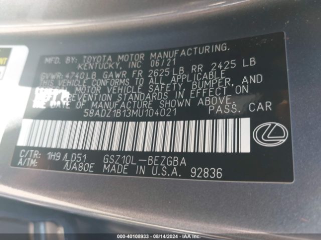 58ADZ1B13MU104021 Lexus ES 350