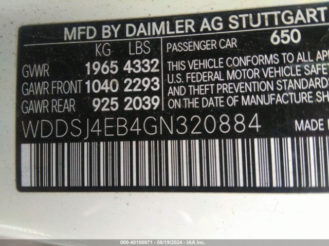 WDDSJ4EB4GN320884 Mercedes-Benz CLA 250
