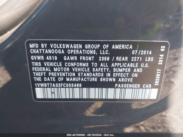 1VWBT7A32FC003469 Volkswagen Passat 1.8t Sport