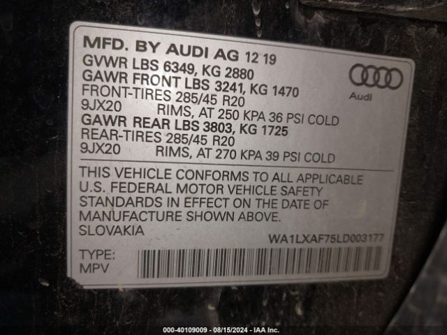 WA1LXAF75LD003177 Audi Q7 Premium Plus 55 Tfsi Quattro Tiptronic
