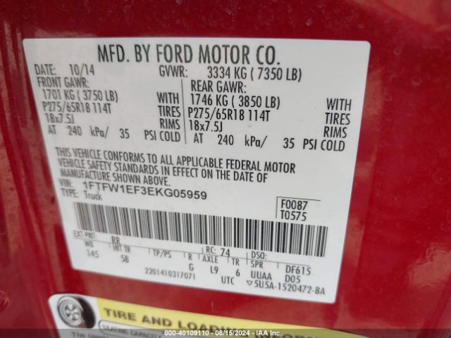 1FTFW1EF3EKG05959 Ford F-150 Fx4