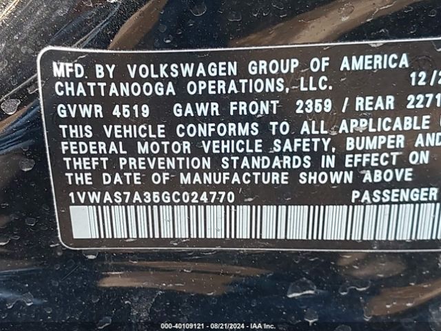 1VWAS7A35GC024770 Volkswagen Passat 1.8t S
