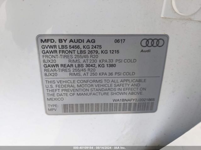 WA1BNAFY2J2021865 Audi Q5 2.0t Premium/2.0t Tech Premium