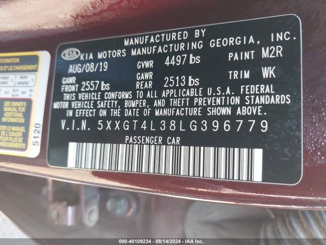 KIA Optima Lx 2020 5XXGT4L38LG396779 Image 9