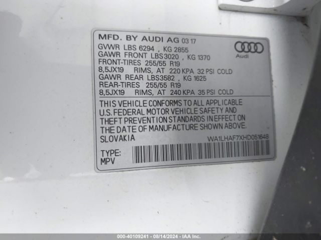 WA1LHAF7XHD051648 Audi Q7 2.0t Premium