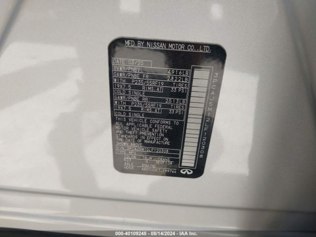 3PCAJ5M12LF120308 Infiniti Qx50 Luxe