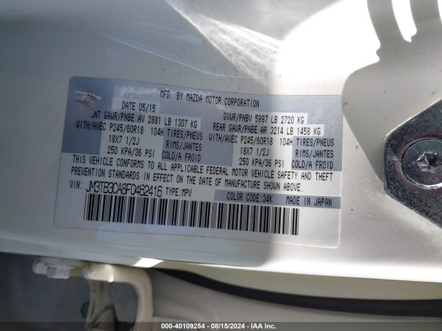 Mazda Cx-9 Touring 2015 JM3TB3CA8F0462416 Image 9