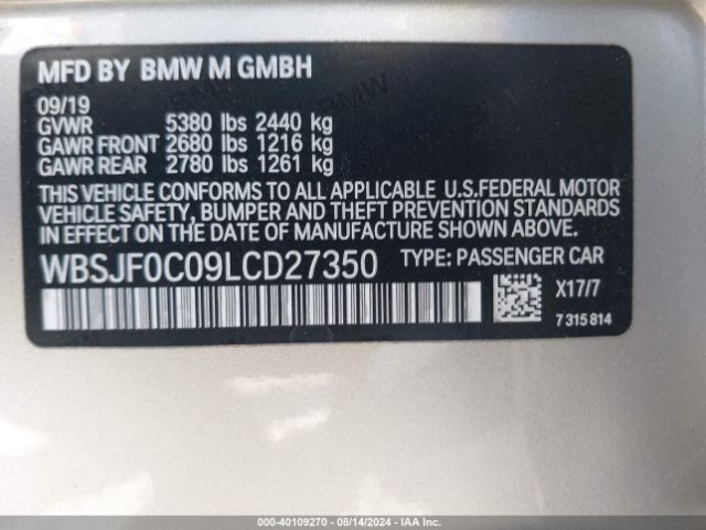 WBSJF0C09LCD27350 BMW M5