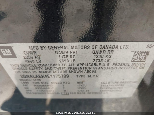 Chevrolet EQUINOX LS 2014 2GNALAEK4E1175799 Image 9