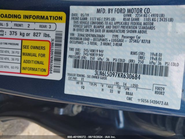 3LN6L5D97KR630684 Lincoln Mkz Reserve I