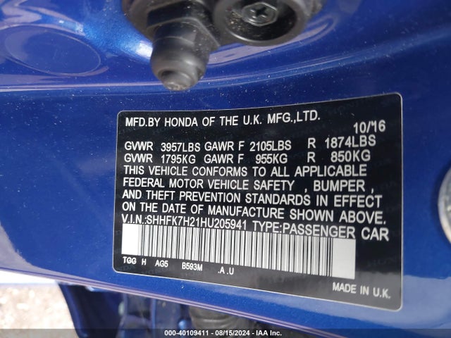 Honda Civic Lx 2017 SHHFK7H21HU205941 Image 9