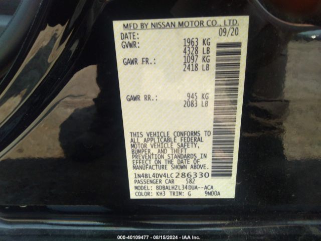 1N4BL4DV4LC286330 Nissan Altima Sv Fwd