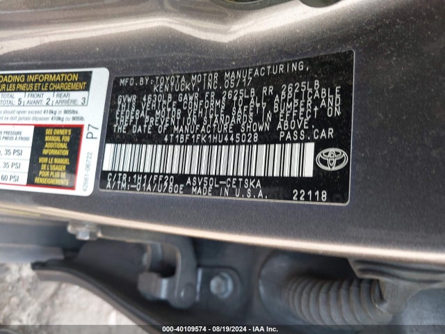 Toyota CAMRY SE 2017 4T1BF1FK1HU445028 Image 9