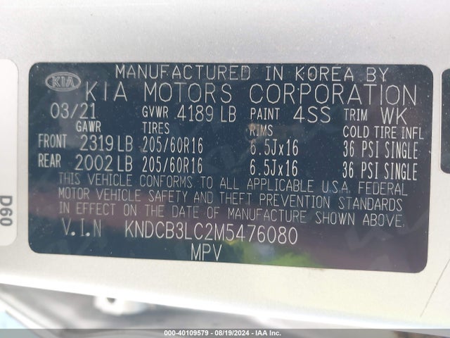 KIA Niro Lxs 2021 KNDCB3LC2M5476080 Image 9
