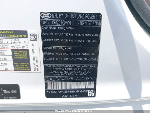 SALGS4RY5LA409322 Land Rover Range Rover Hse