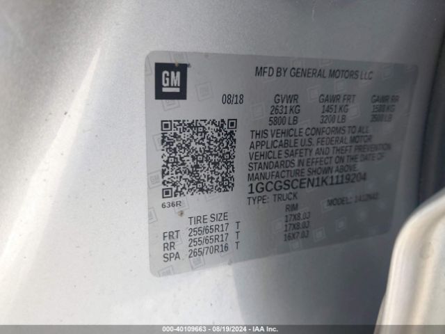 1GCGSCEN1K1119204 Chevrolet Colorado Lt