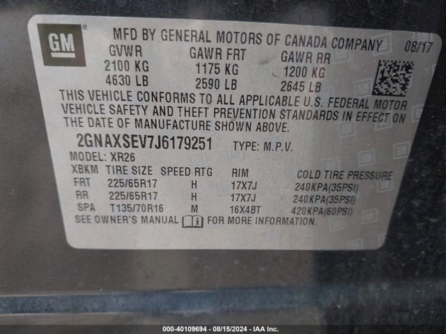 Chevrolet EQUINOX LT 2018 2GNAXSEV7J6179251 Image 9