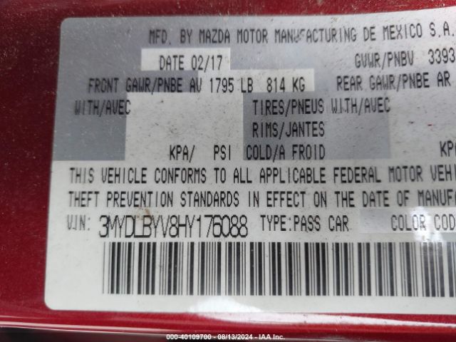 3MYDLBYV8HY176088 Toyota YARIS IA