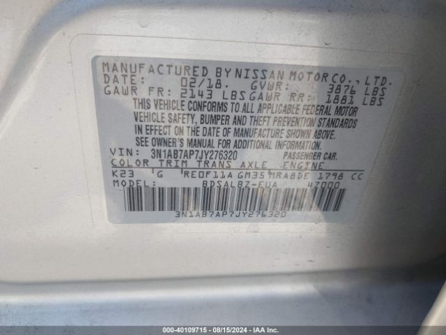 3N1AB7AP7JY276320 Nissan SENTRA S