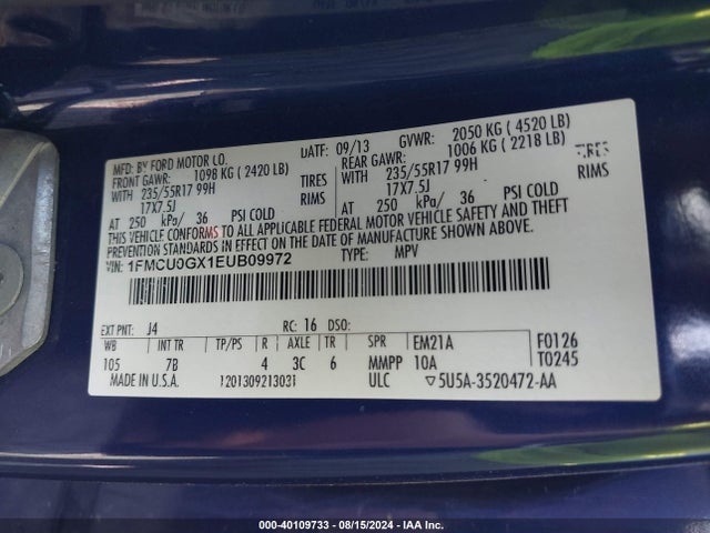 Ford ESCAPE SE 2014 1FMCU0GX1EUB09972 Image 9