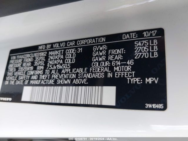 YV4A22RK3J1031962 Volvo Xc60 T6 Momentum