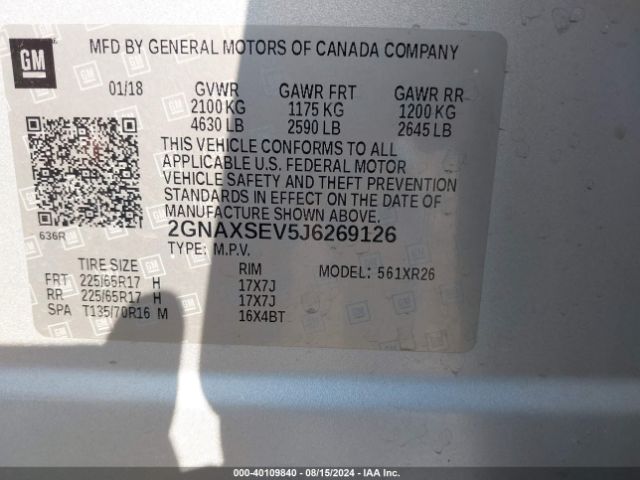 2018 CHEVROLET EQUINOX 2GNAXSEV5J6269126 Photo 8