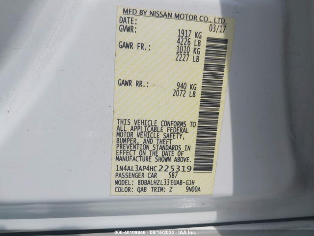 Nissan Altima 2.5 Sr 2017 1N4AL3AP4HC225319 Image 9