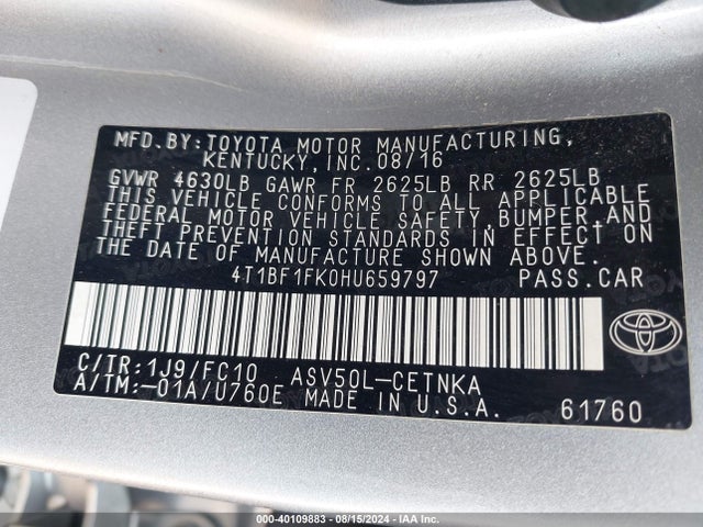 Toyota CAMRY LE 2017 4T1BF1FK0HU659797 Image 9