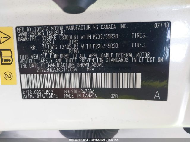 2T2ZZMCA3KC147054 Lexus Rx 350 F Sport