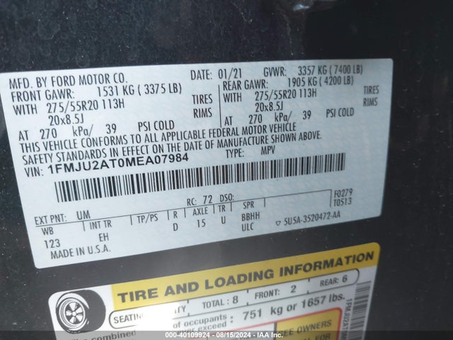 Ford Expedition Limited 2021 1FMJU2AT0MEA07984 Image 9