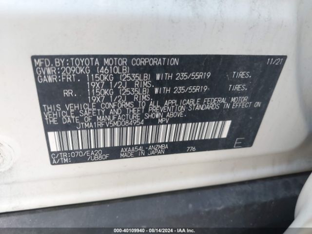 JTMA1RFV5MD084954 Toyota Rav4 Xle Premium