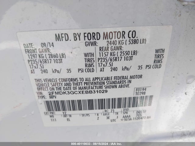 Ford EDGE SE 2014 2FMDK3GCXEBB31029 Image 9
