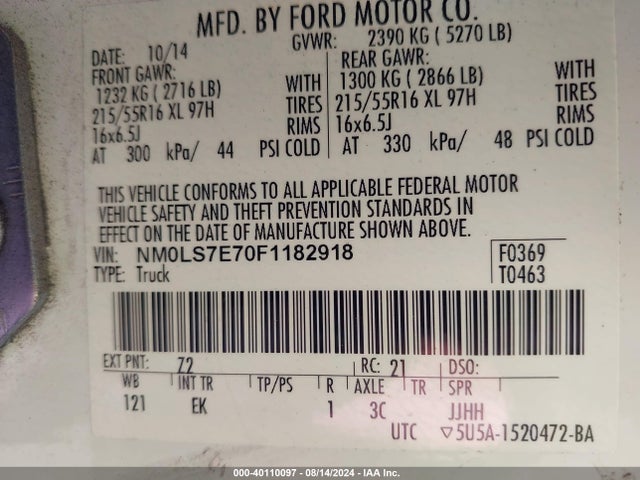 Ford Transit Connect Xl 2015 NM0LS7E70F1182918 Image 9