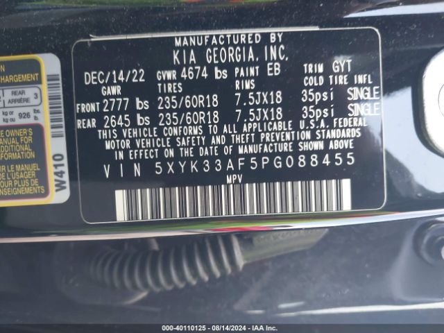 5XYK33AF5PG088455 KIA Sportage Ex