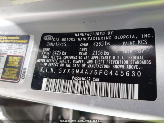 5XXGN4A76FG445630 KIA OPTIMA EX