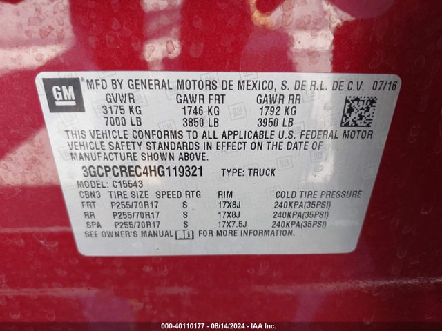 Chevrolet Silverado 1500 1lt 2017 3GCPCREC4HG119321 Image 9