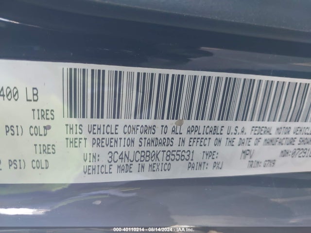 3C4NJCBB0KT855631 Jeep Compass Latitude Fwd