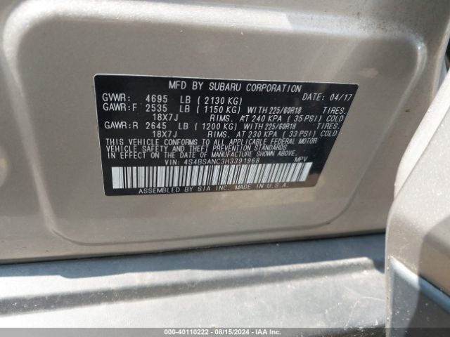4S4BSANC3H3391968 Subaru Outback 2.5i Limited