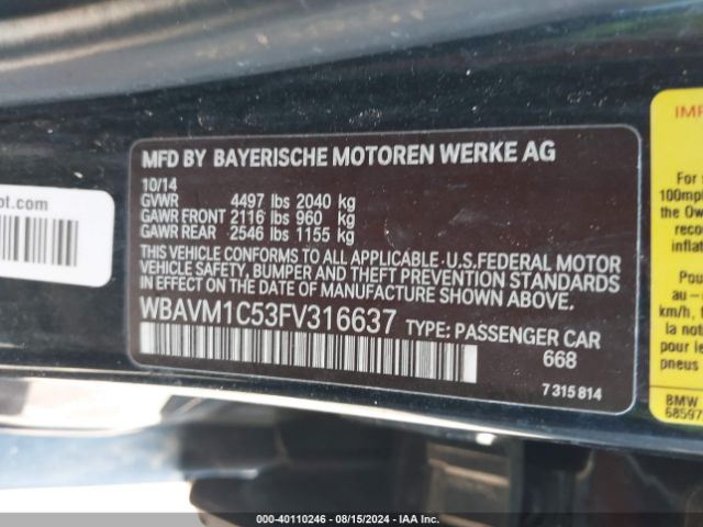 WBAVM1C53FV316637 BMW X1 Sdrive28i