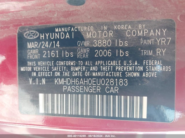 Hyundai Elantra 2014 KMHDH6AH0EU028183 Image 9
